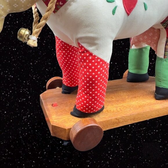 Vintage House of Hatten Pull Cow Figure Polyester And Cotton With Wooden Base - Picture 5 of 15